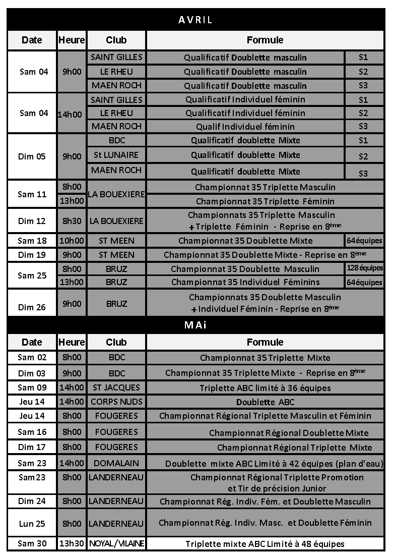 calendrier senior avril mai
